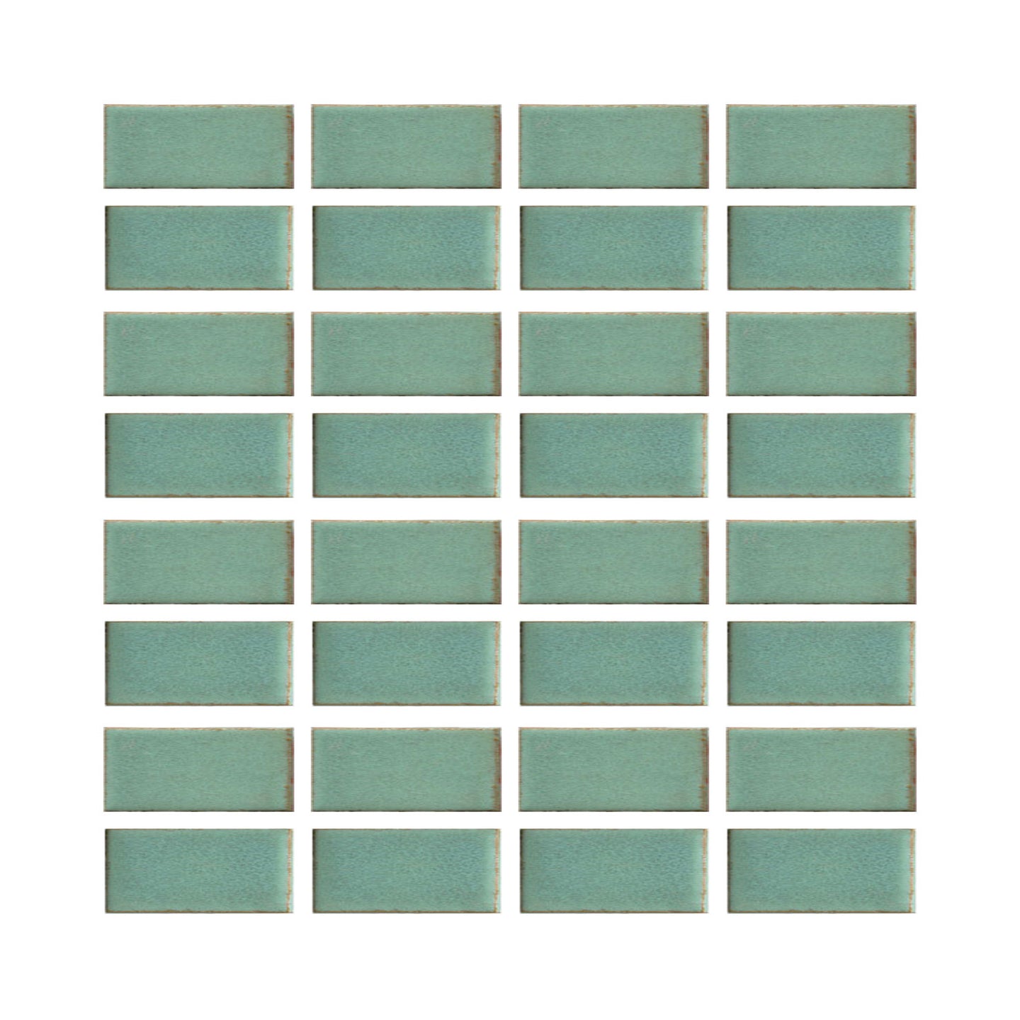 Copper patina 1x12 matte finish, transitioning in color from light green to turquoise.